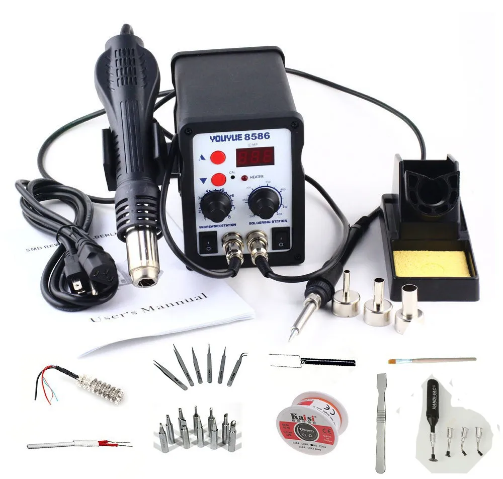 220V/110V 700W Soldering Station 2 in 1 SMD Rework Station Hot Air Gun + Electric solder iron Station UYUE  8586