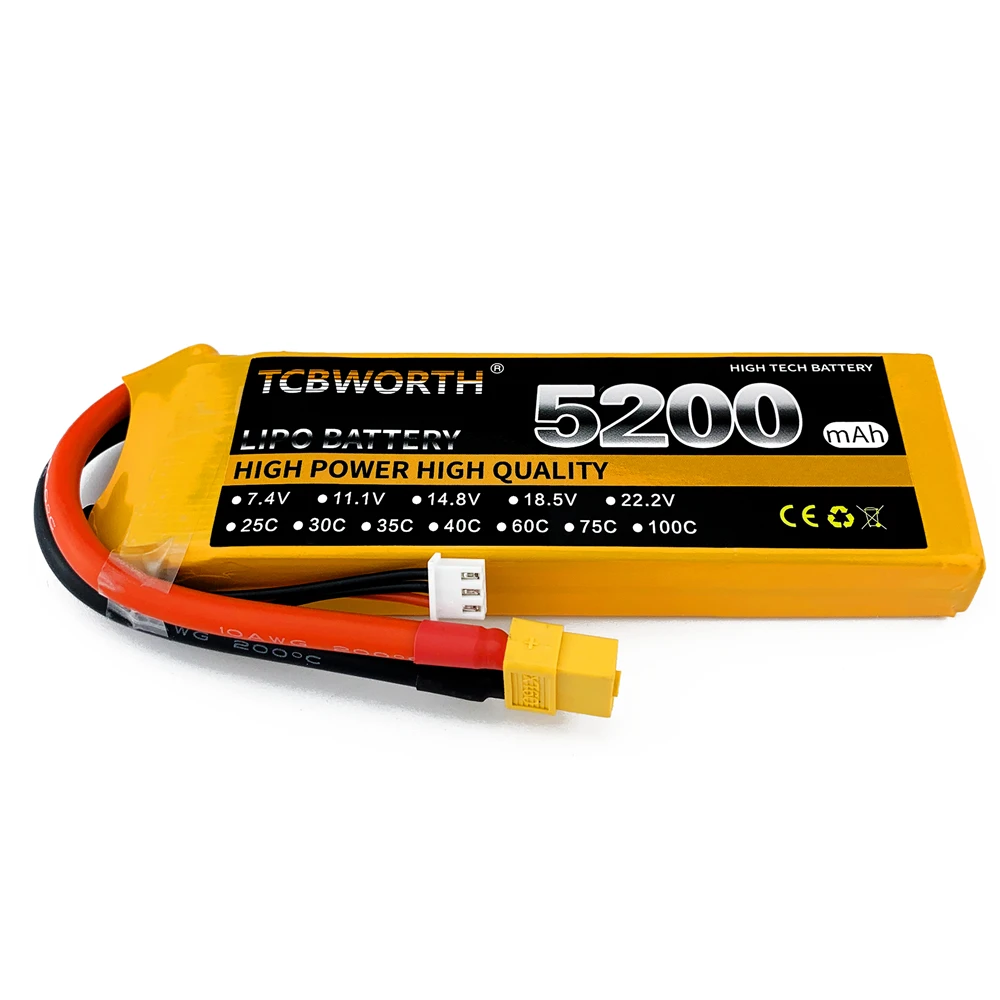 

Новинка TCBWORTH 2S RC Дрон LiPo батарея 7,4 В 5200 мАч 75C 100C 2S батареи для радиоуправляемого самолета квадрокоптера автомобиля лодки самолета 7,4 В LiPo