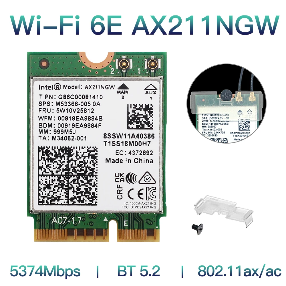 WiFi 6E Intel AX211A/AX201/9560 CNVIo2 M.2 Wi-Fi Slot Tri-Band With Bluetooth 5.2 Network Wireless Adapter For Win10 PC/Laptop