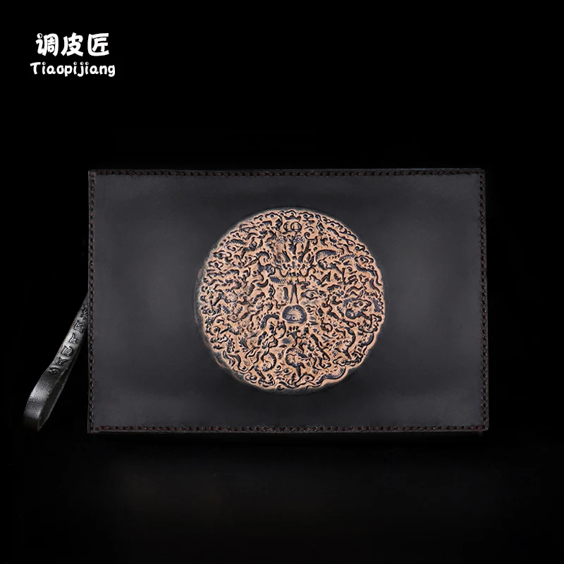 

★Envelope bag men's handbag 2021 new handbag leisure fashion brand leather large capacity hand carved Leather Wallet