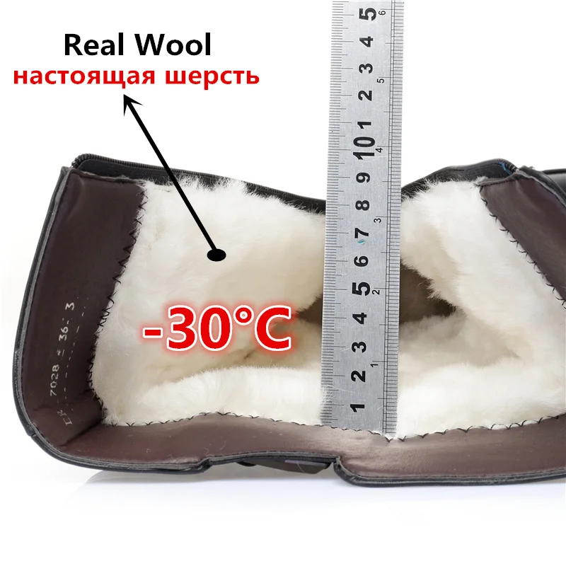 MORAZORA Plus size 35-43 Real Wool Women Boots Square High Heels Cow Leather Mid Calf Warm Winter Boots Thick Fur Snow Botas