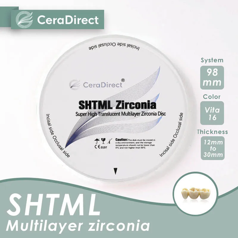 Zirkoniablokken SHT-ML meerlaags 98 mm open systeem Ceradirect voor tandtechnisch laboratorium CAD/CAM