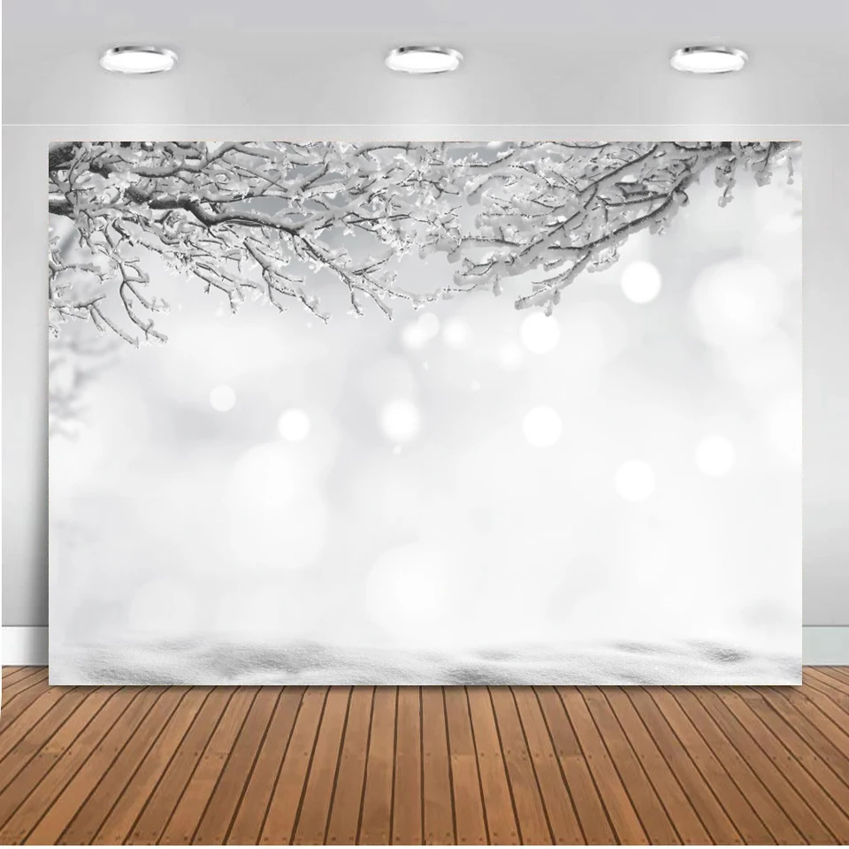 Winter Backdrop For Photography Tree Branches White Snow Light Bokeh Polka Dots Portrait Shoot Party Photo Background Photocall