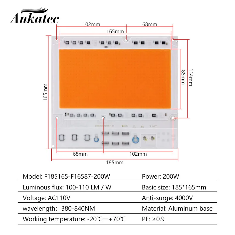 Spettro completo cob led, CHIP COB, 100W,150w, 200W ,AC110V,AC220V, modulo luce, spettro completo led interno 380-840NM, spedizione gratuita,