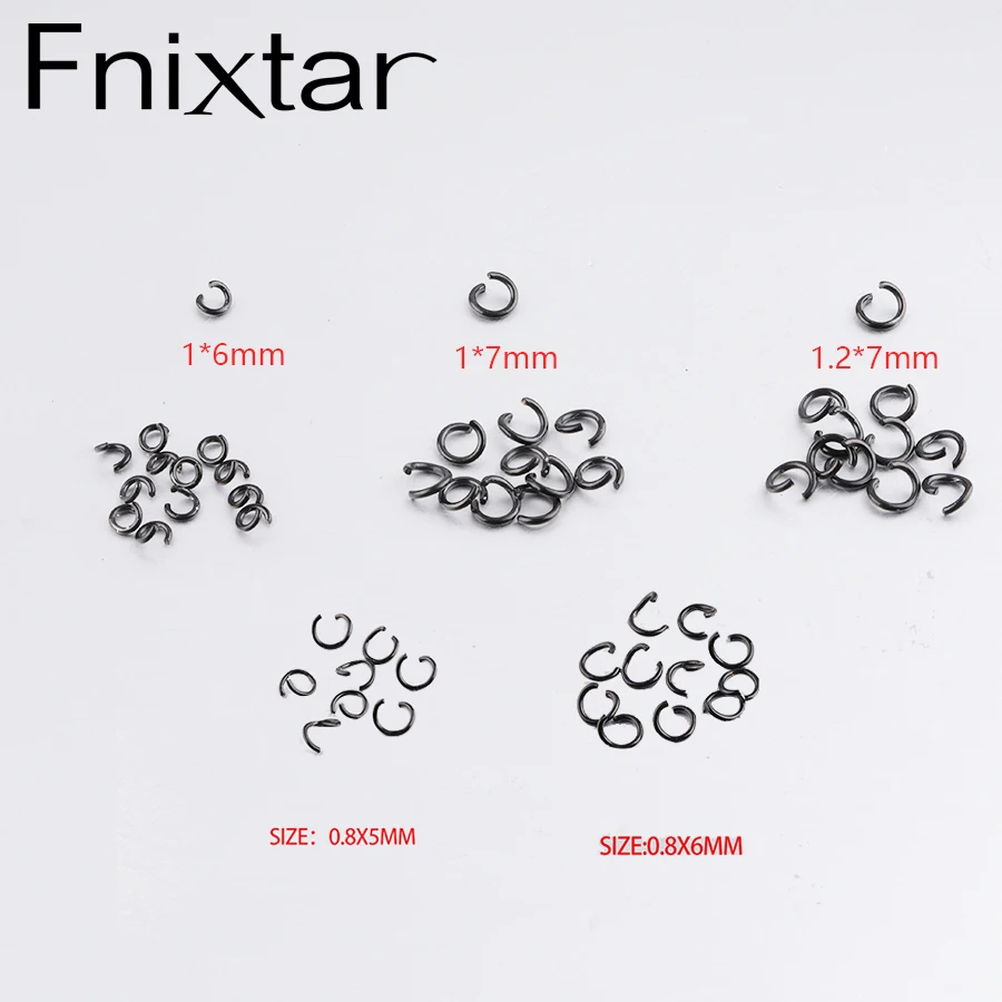 Fnixtar 0.8*5/6mm 1*7mm 1*6mm 1.2*7mm Black Color Stainless Steel Open Jump Rings Split Rings for Jewelry Making  100pcs/lot