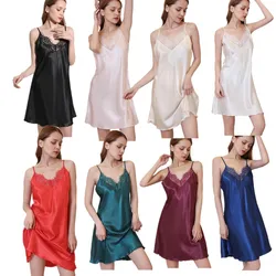 Wholesale Lace Nightgown Women Homen Dressing Gown Sexy Spaghetti Strap Nightdress Satin Sleepear Nightwear Sleep Dress T95