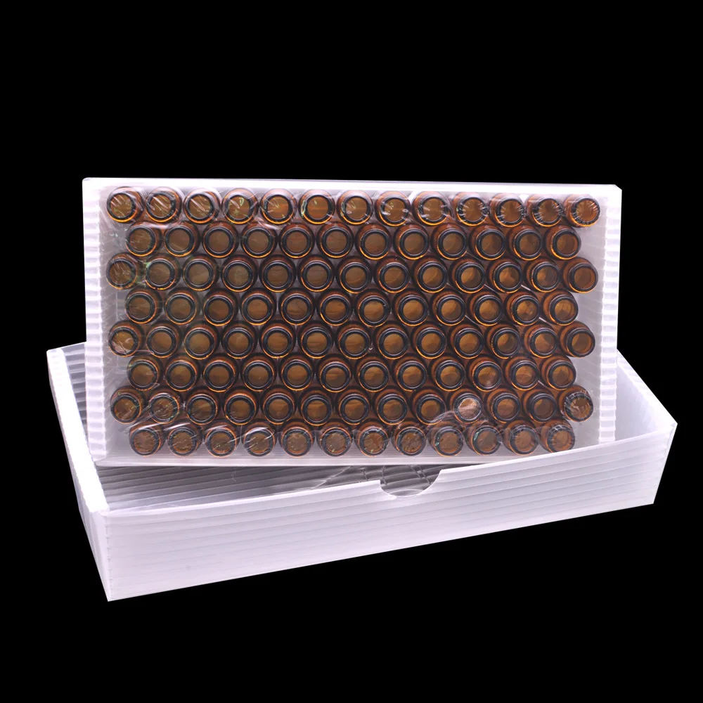 مجموعة قارورة INTLLAB 2 مل - قوارير متوافقة مع HPLC مع غطاء لولبي أزرق (تصميم الفتحة) 100 قطعة/الحزمة لتحليل المختبر