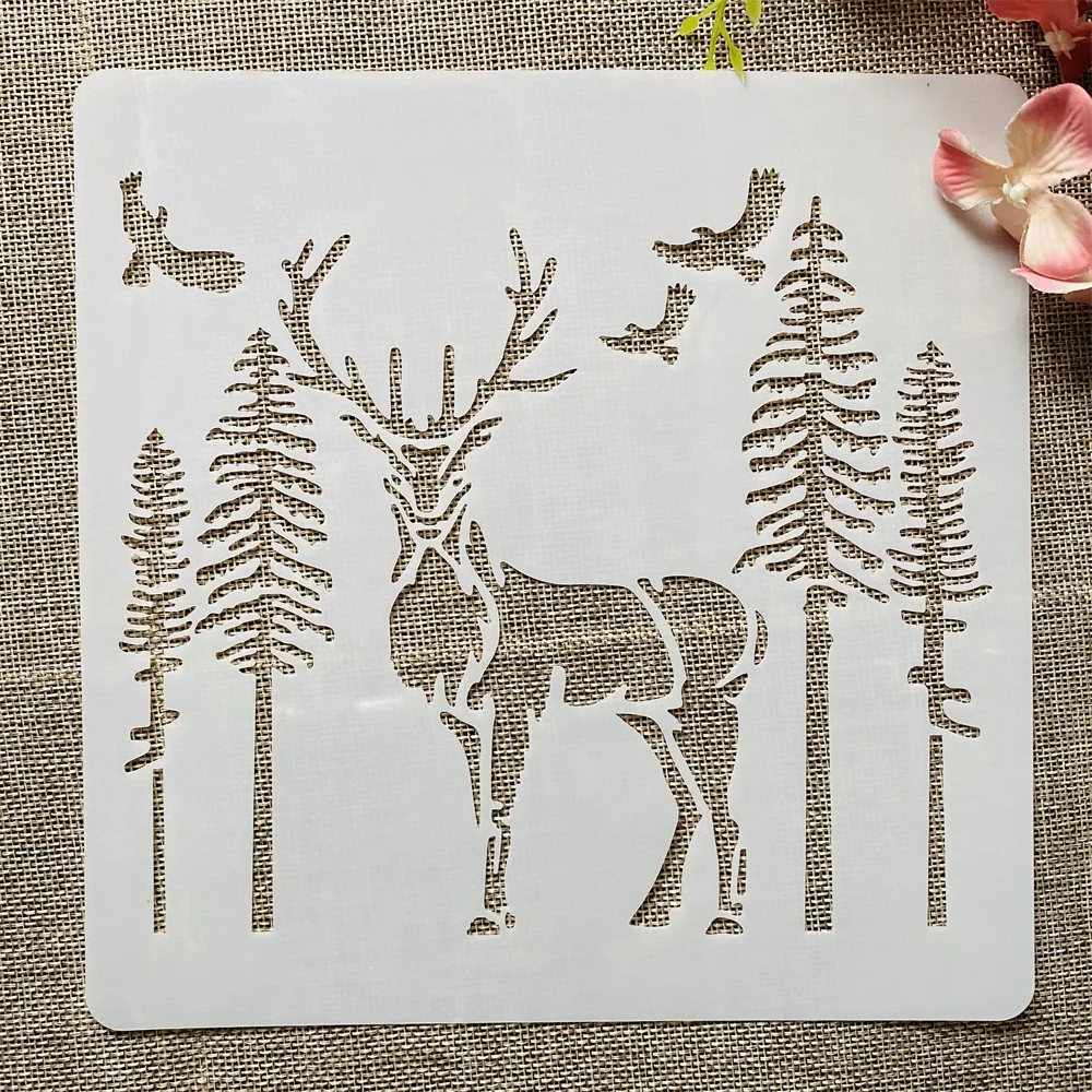 20*20cm Deer Reindeer Tree DIY Layering Stencils Wall Painting Scrapbook Coloring Embossing Album Decorative Template