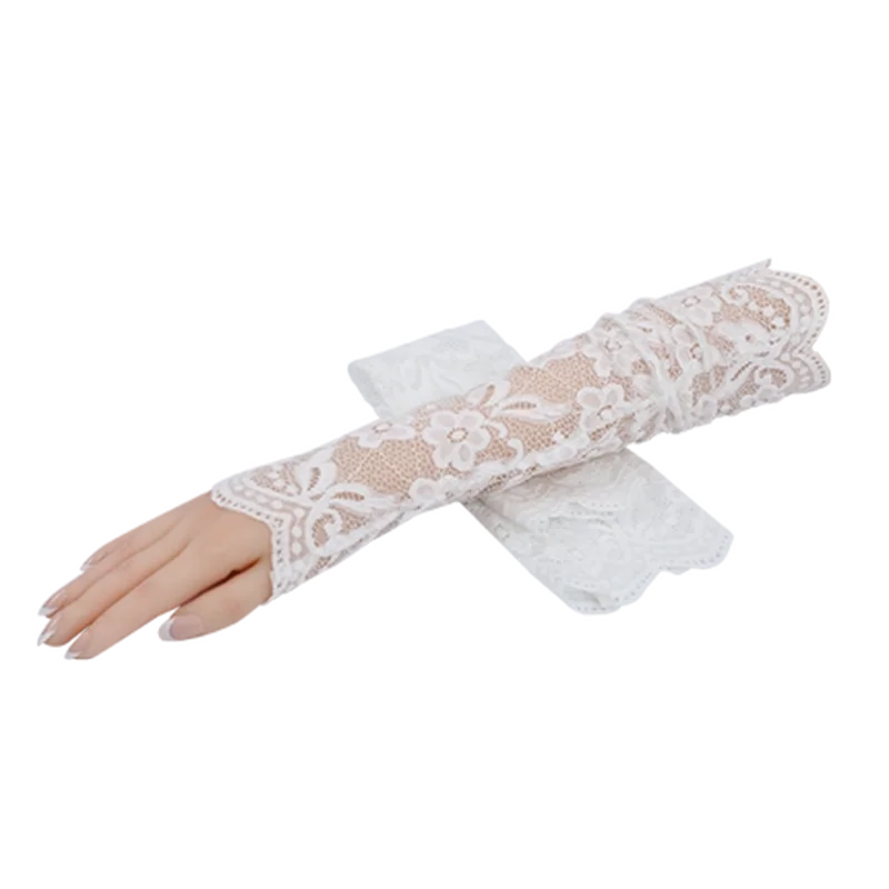 Summer Ice Silk Long Driving Arm Sleeves Sexy Lace Hollow Thin Elastic Women Cycling Anti-UV Covering Scars Sunscreen Gloves M55