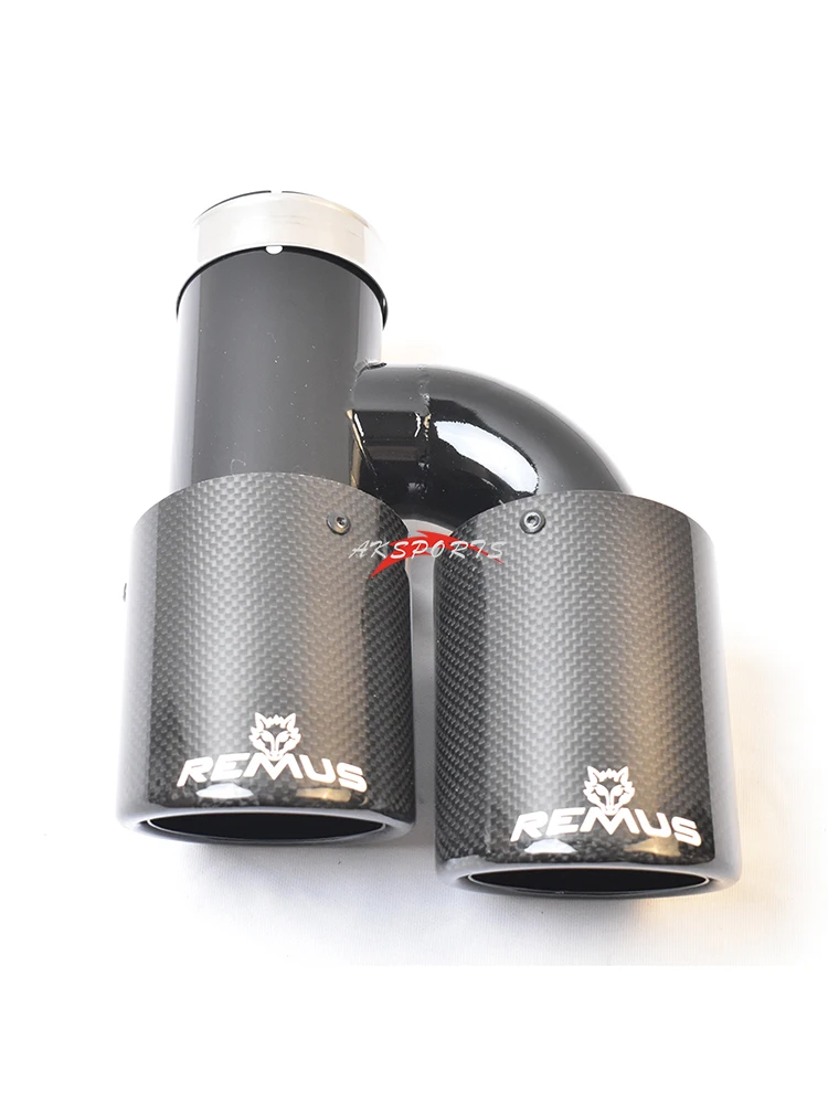 1PC Glossy Black Stainless Steel Straight Muffler Pipe Curly Carbon H Style Left Side End Tail Exhaust Tip