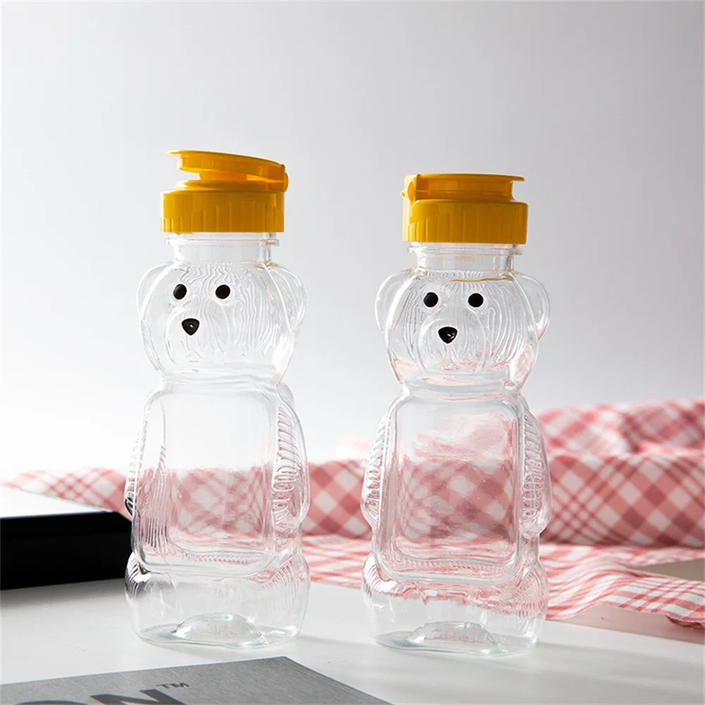 240ML Cute Cartoon Bear Straw Cup Squeezable Milk Tea Juice Bear Bottle BBQ Honey Bottle Kitchen Meal Bar Drink Tableware