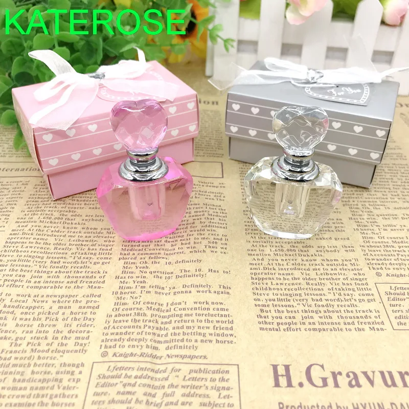 

50PCS Pink/Silver Crystal Perfume Bottle in Gift Box Wedding Favors Heart Crystal Scent-Bottle Bridal Shower Party Giveaways