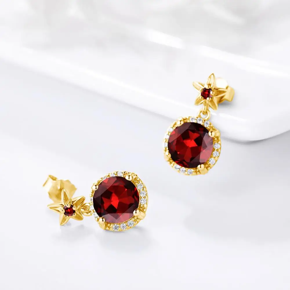 100% Genuine Silve 925 Earrings14K Gold Garnet South Africa Diamond Stud Earrings Flower Fine Jewelry For Women 925 Luxury Brand