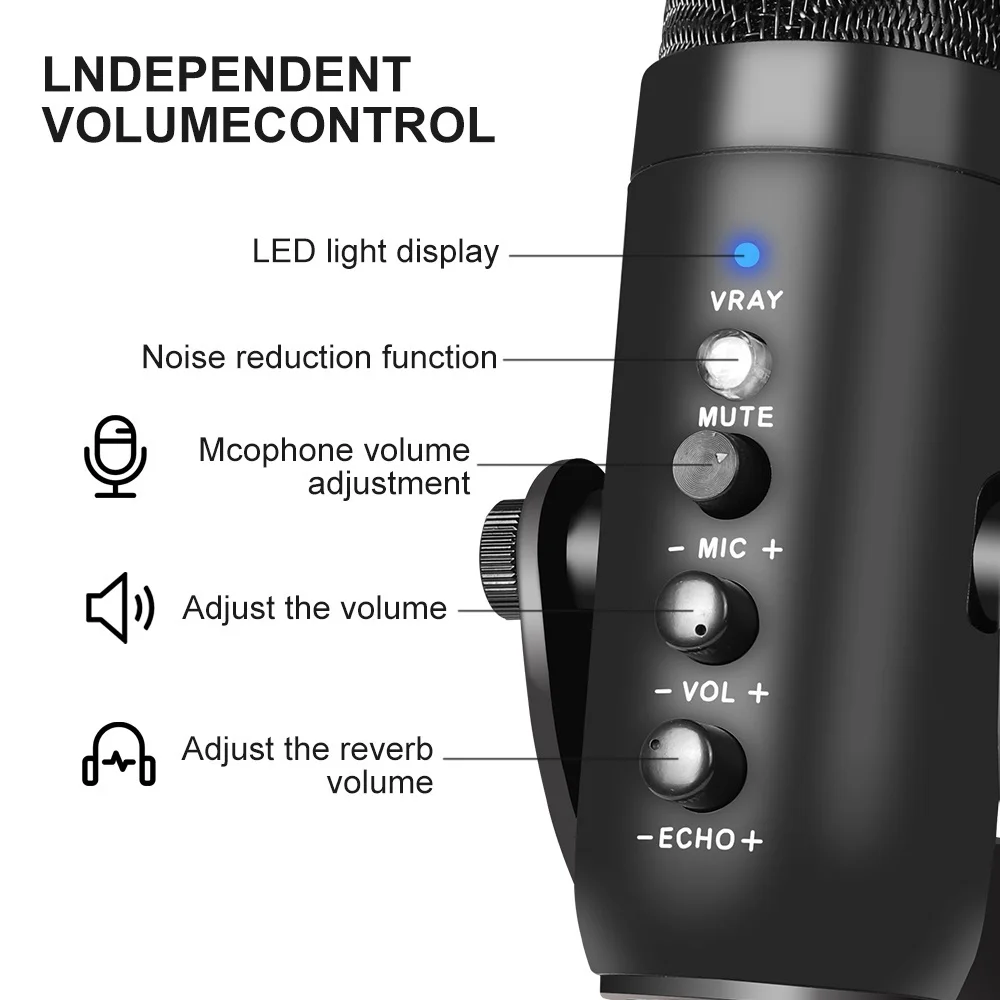 Condenser Microphone G-MARK POP4 USB Tabletop Mic ASMR Echo Real-Time Monitoring Cardioid For Studio Recording YouTube Live