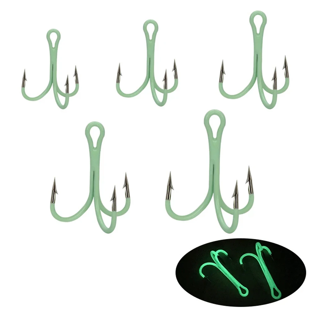 10PCS/Lot Luminous Fishing Hooks Fishhooks Fishing Accessories Treble Hooks Glow In Night 2# 4# 6# 8# 10#