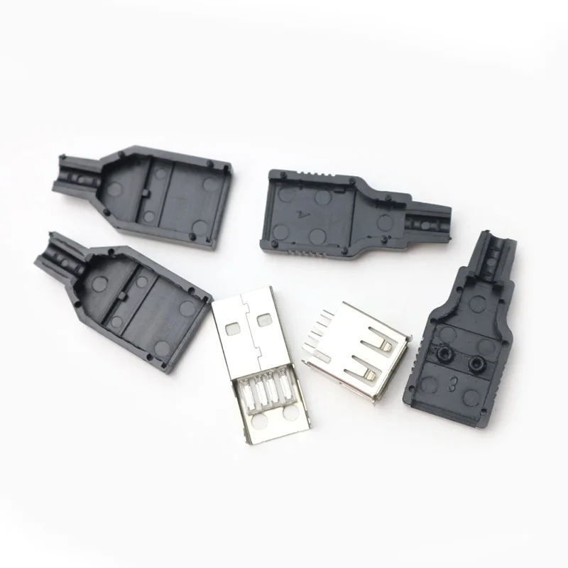 5คู่ Micro USB ชายหญิง DIY USB 2.0ประเภท A ตัวเชื่อมต่อซ็อกเก็ตชาร์จ Micro USB ปลั๊กหางสีดำฝาครอบพลาสติก