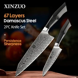 XINZUO Damascus Steel 2PCS Best Kitchen Chef Knives Set Stainless Steel Very Sharp Knives VG10 Steel G10 Handle Sharp Cutter