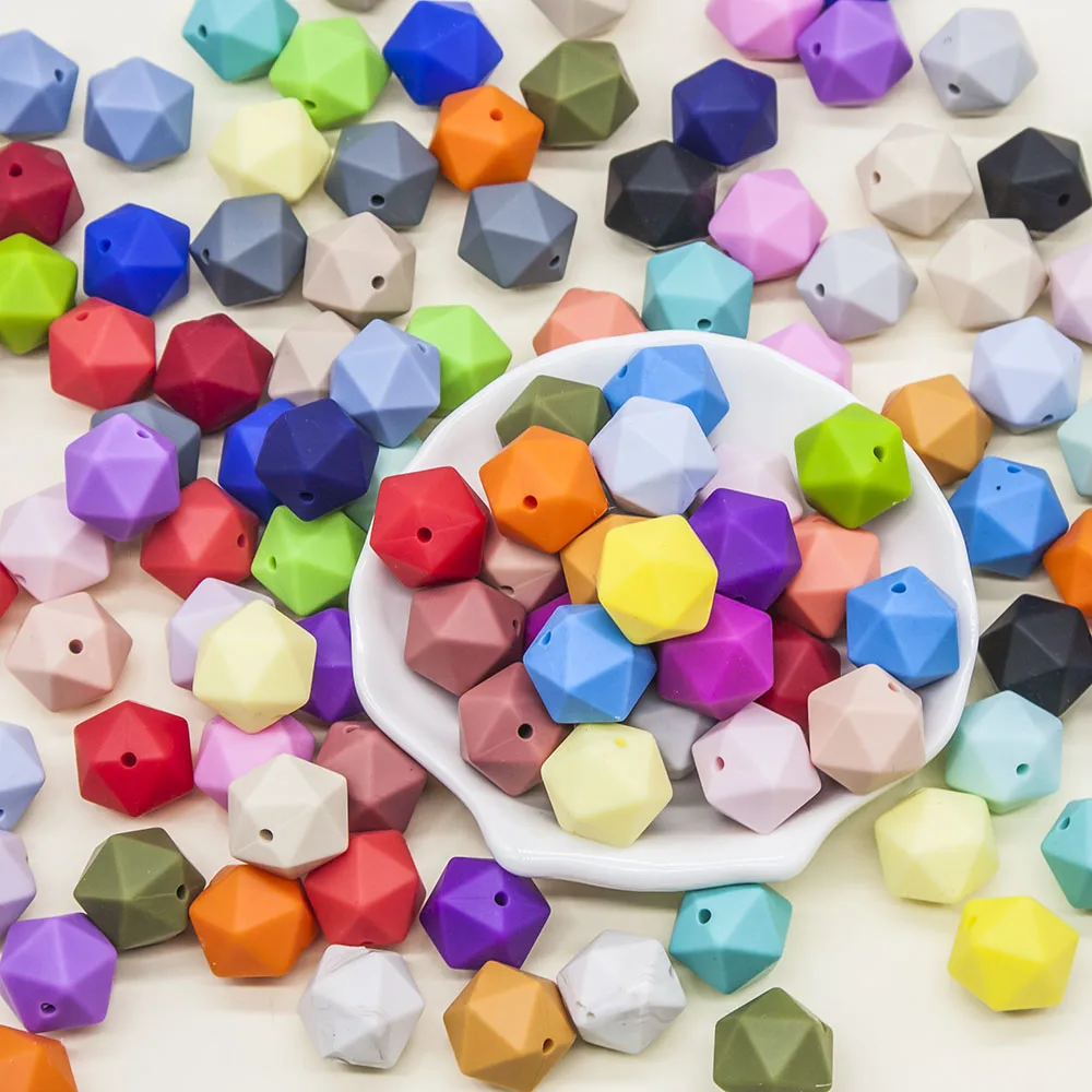 Cute-idea 14mm 10pcs Silicone Beads Polygon food grade BPA Free sensory Teether Nursing Pacifier, products Chewable Baby Toy