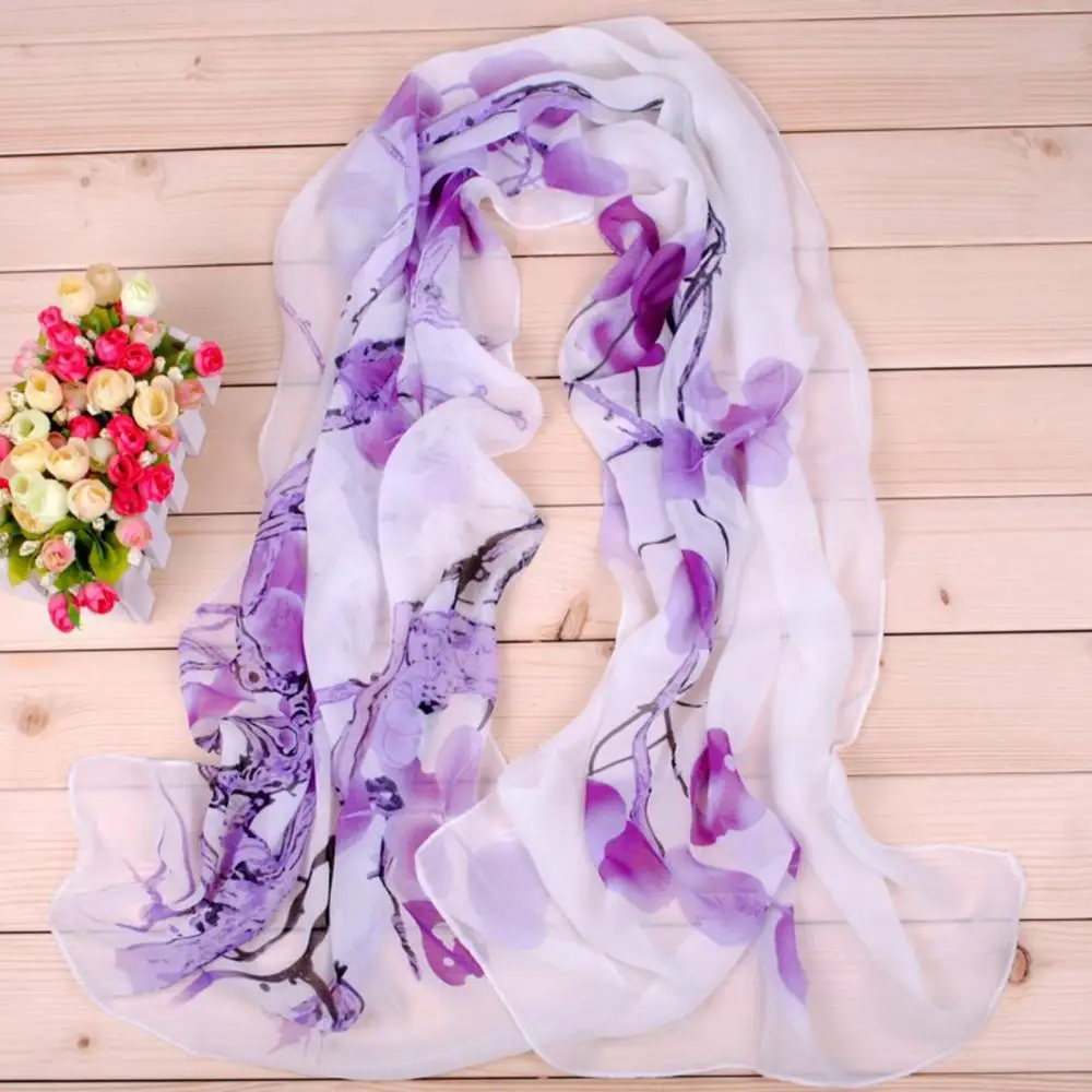 Women's Scarf Fashion Ink Painting Old Tree Floral Print Chiffon Thin Shawl Long Scarf hijab Wraps Female Foulard Hijab Stoles