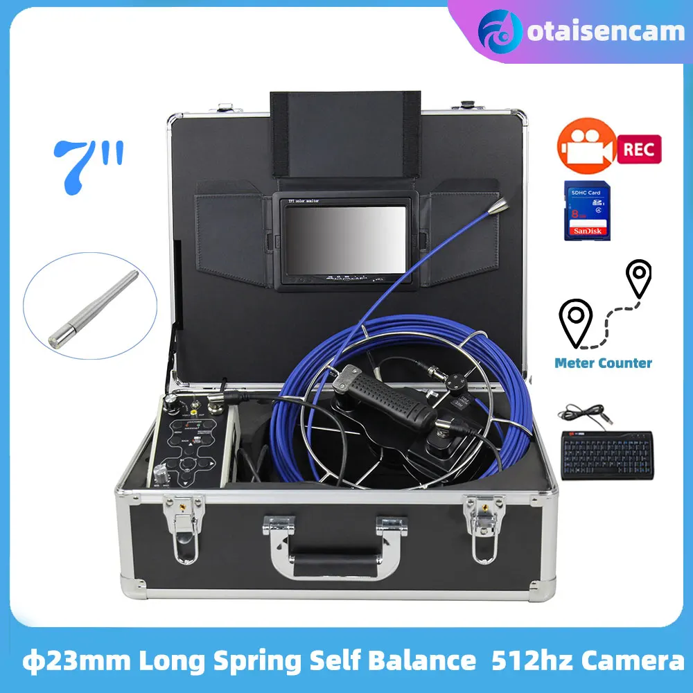 

WOPSON 23mm Long Spring Self Balance 512hz Camera Drain Pipe Inspection Endoscope 7" Screen DVR Keyboard Meter Counter 5mm Cable