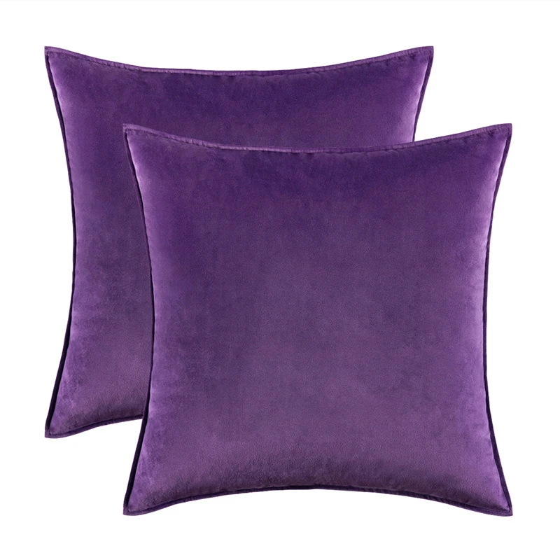 Inyahome Solid Velvet Decorative Throw Pillowcase Cushion Cover Set Of 2 Home Decor for Couch Bedroom Car Coussin Canapé Purple