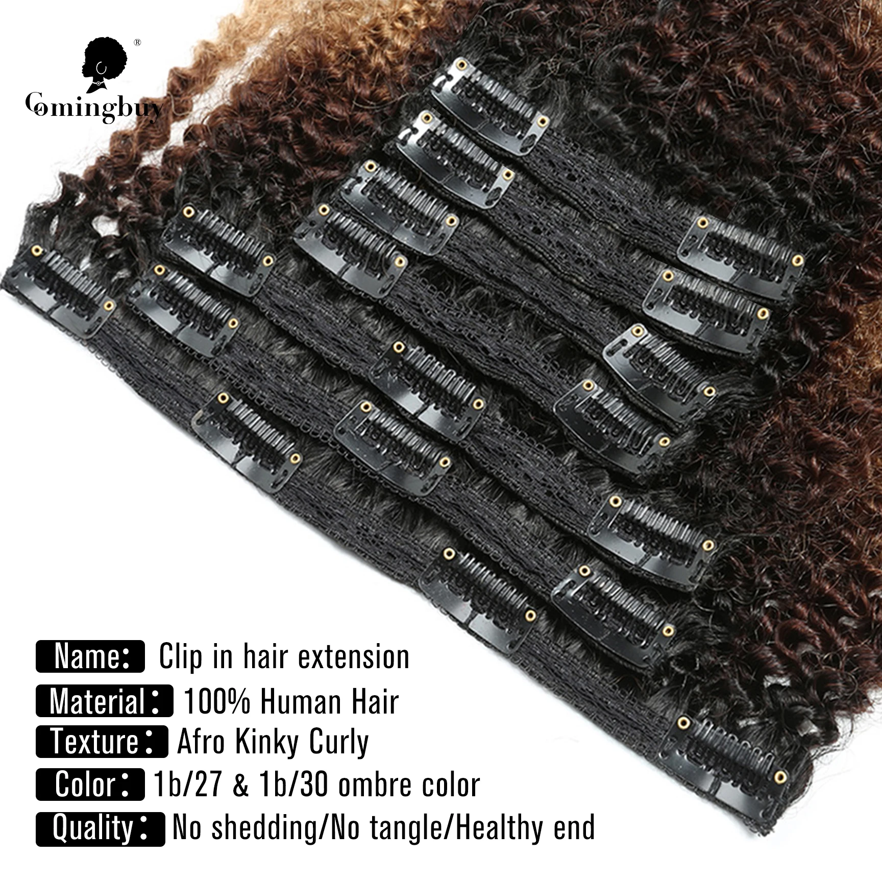 Afro Kinky Curly Clip In Human Hair Extensions 4B 4C/3B 3C Ombre Color 1B/27 and 1B/30 100% Human Remy Hair Clip Ins Comingbuy