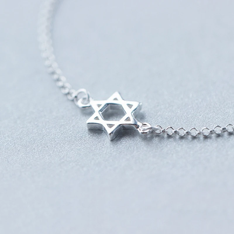 LKO New Arrive Fashion Silver 925 Star of David Simple and Fashionable Bracelet for Women S925 Romantic Sweet Bracelet for Girls