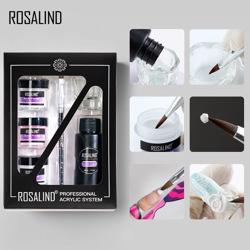 

ROSALIND Acrylic Nail Kit Nail Art Crystal Powders For Manicure 3D Nail Extension Builder Set UV/LED Acrylic Powder Tool Set