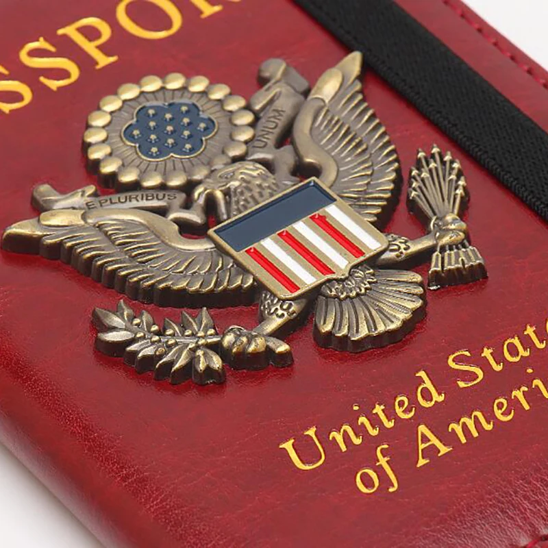 USA America Men Pink Women Passport Covers Holder RFID PU Leather Credit ID Business Travel Card Case Storage Wallet Purse