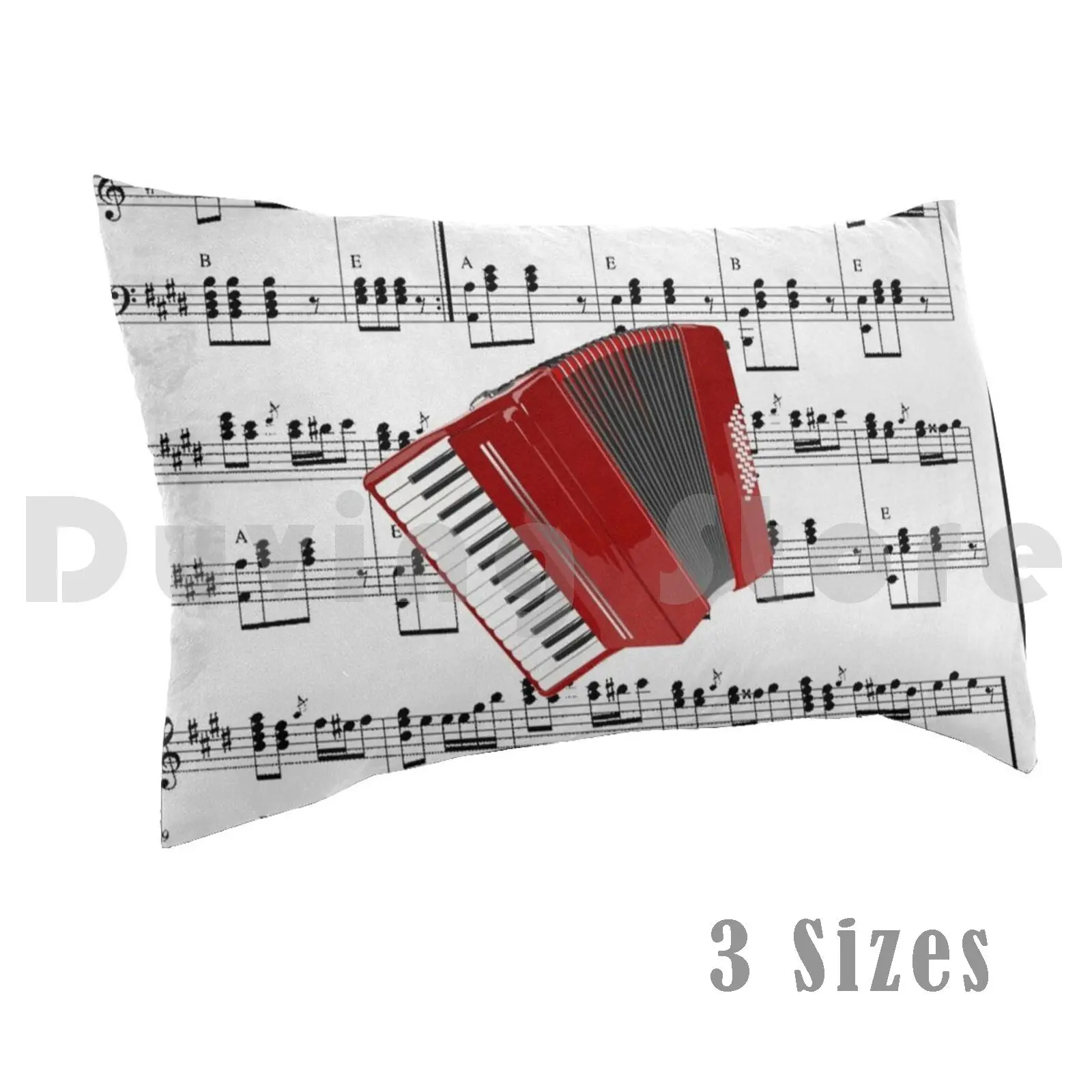 Acordeón rojo y partituras: ¡Let's Polka! Funda de almohada impresa 50x75 acordeón rojo y partituras musicales