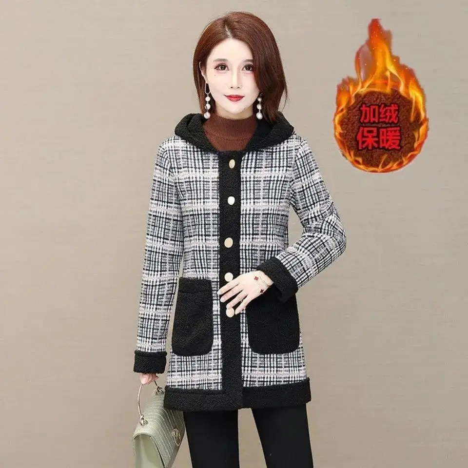 Fdfklak Lambs Wool Padded Jacket Women Winter Cotton Coat Hooded Thicken Velvet Warm Plus Size Parkas M-4XL Manteau Femme Hiver