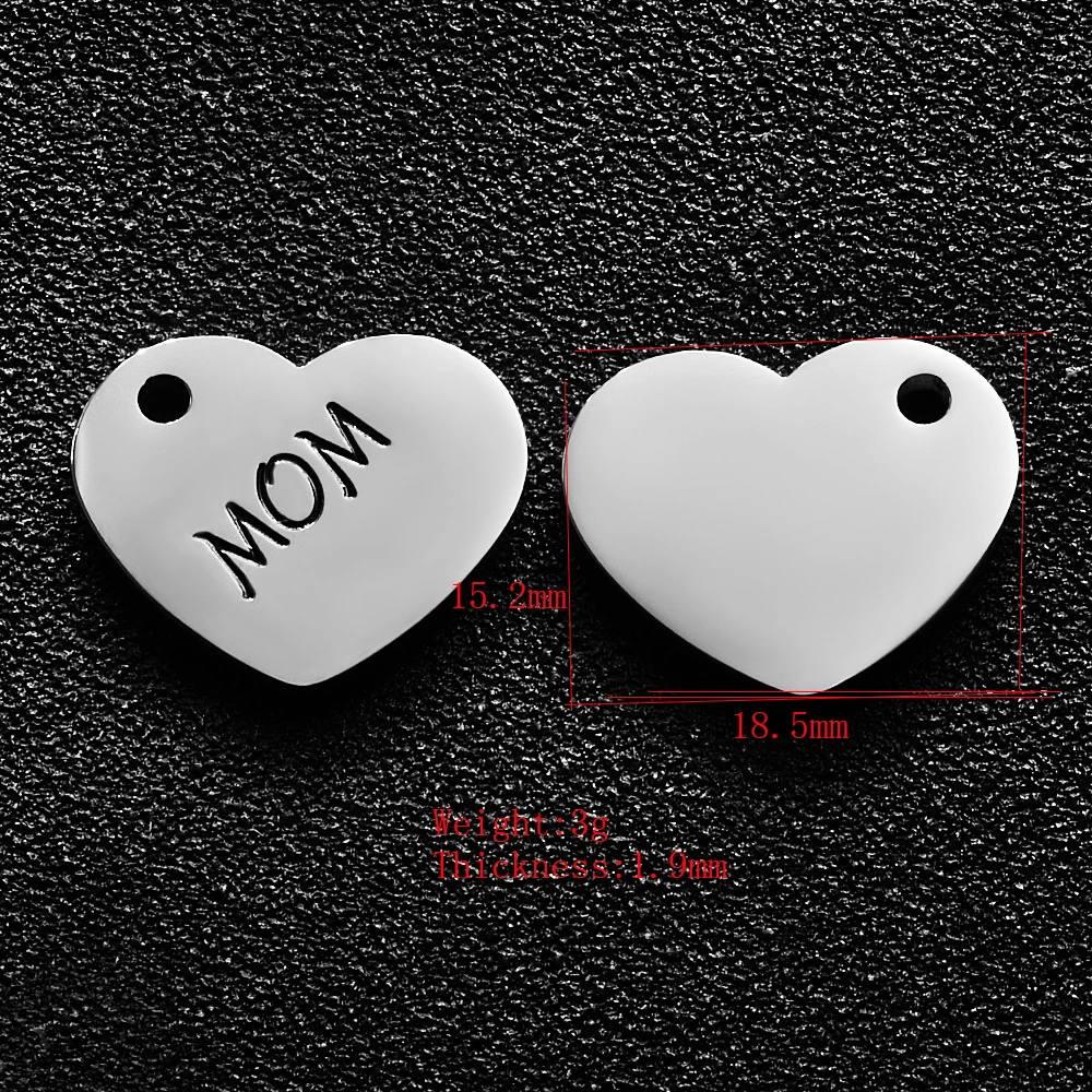 

20pcs/lot Heart Mom Letter Charms High Quality Mirror Polished Stainless Steel For Jewelry DIY Findings Gifts