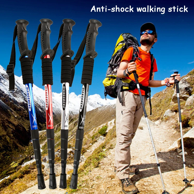 Anti Shock Hike Walking Stick 2pcs Nordic Walking Cane Aluminum Camp Telescopic Baton Outdoor Hiking Poles Crutches