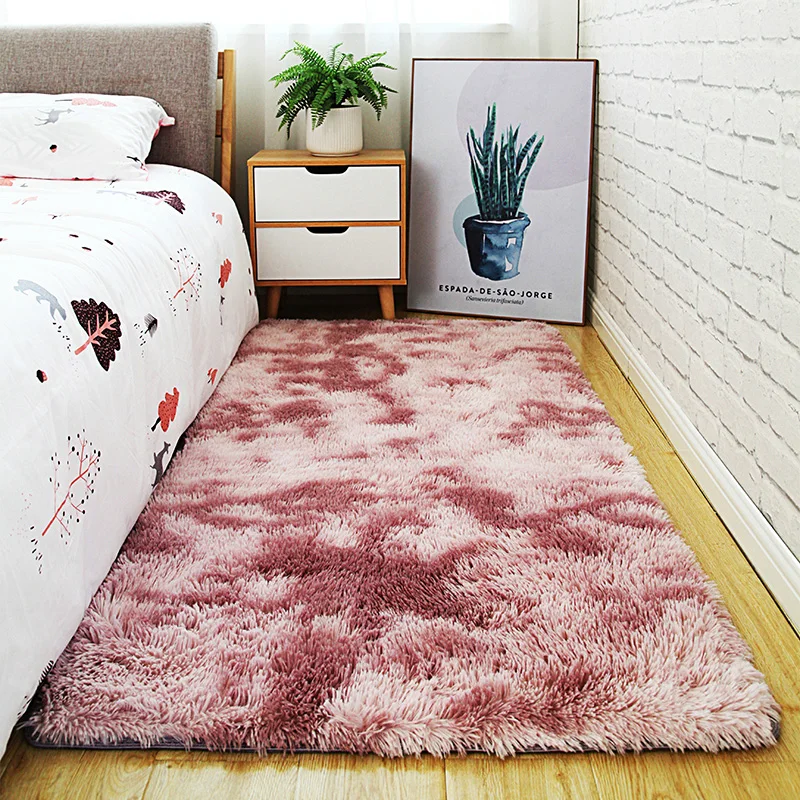 Alfombra sencilla de estilo nórdico para niños, tapete rectangular grueso de gradiente para gatear, cabecera de cama y dormitorio, moderna