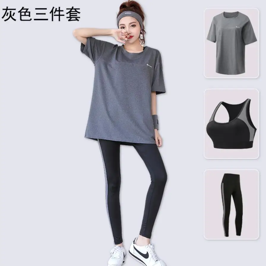 New Women Yoga 3 Pieces Tracksuits Loose T Shirt+Bra+Leggings Outdoor Sports Running Quick Dry Breathable Plus Size Sports Sets