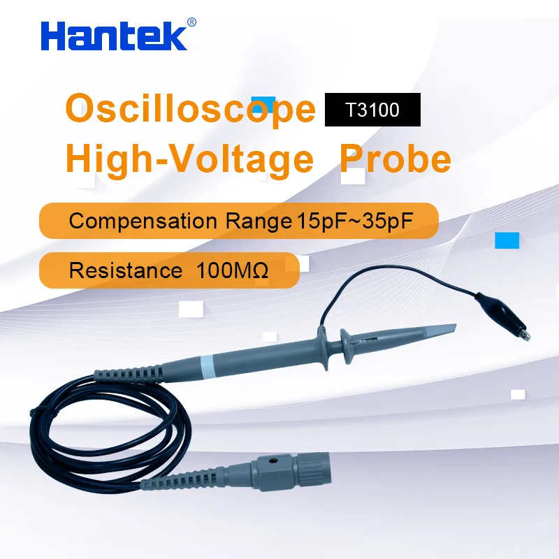 Sonda de alta tensão x100 de hantek t3100 para osciloscópio, osciloscópio passivo da ponta de prova de alta tensão x100 do osciloscópio de 100mhz