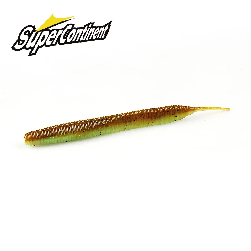 2019 new Supercontinent Needle-tailed straight worm now hot 100mm/10pcs Double Color Silicone Bait