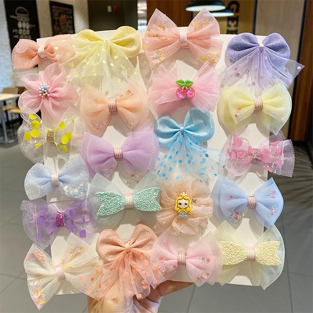 5PCS Girls Cute Colorful Chiffon Bow Hairpins Kids Sweet Headband Hair Ornament Lace Clips Barrettes Fashion Hair Accessories