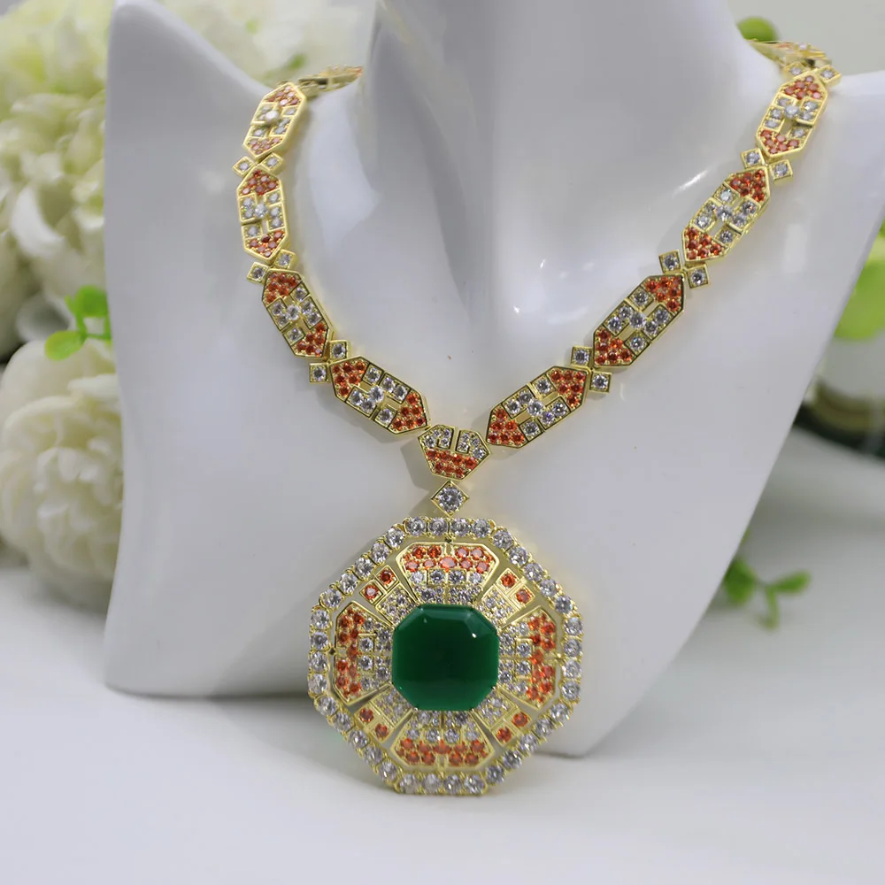 

Luxury Fashion Luxury Women Necklace Green Main Stone Orange Embellishment Party Party Popular Jewelry Brand 2021 New Pattern