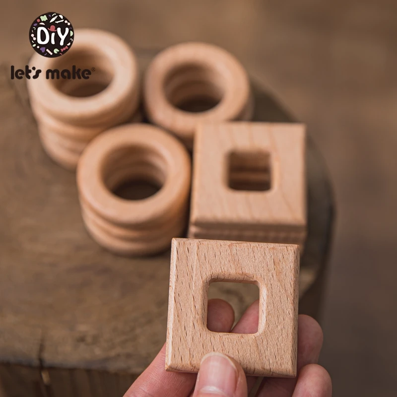 

Let'S Make 5PCS Beech Wooden Teether Geometric Circle Baby Teething Newborn Infants Baby Toys BPA Free Wood Teethers DIY