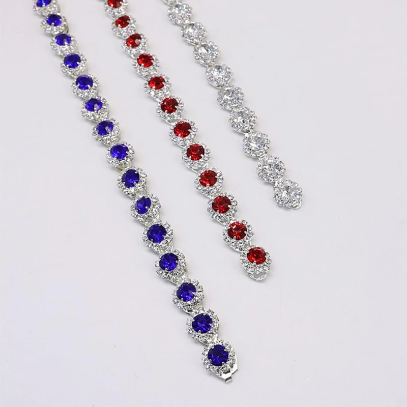 10Yards Rhinestone Crystal Chain Bling Diamante Blue Red Clear Stones Trim Ribbon Necklace Applique Gem Sparkle Wedding Dress