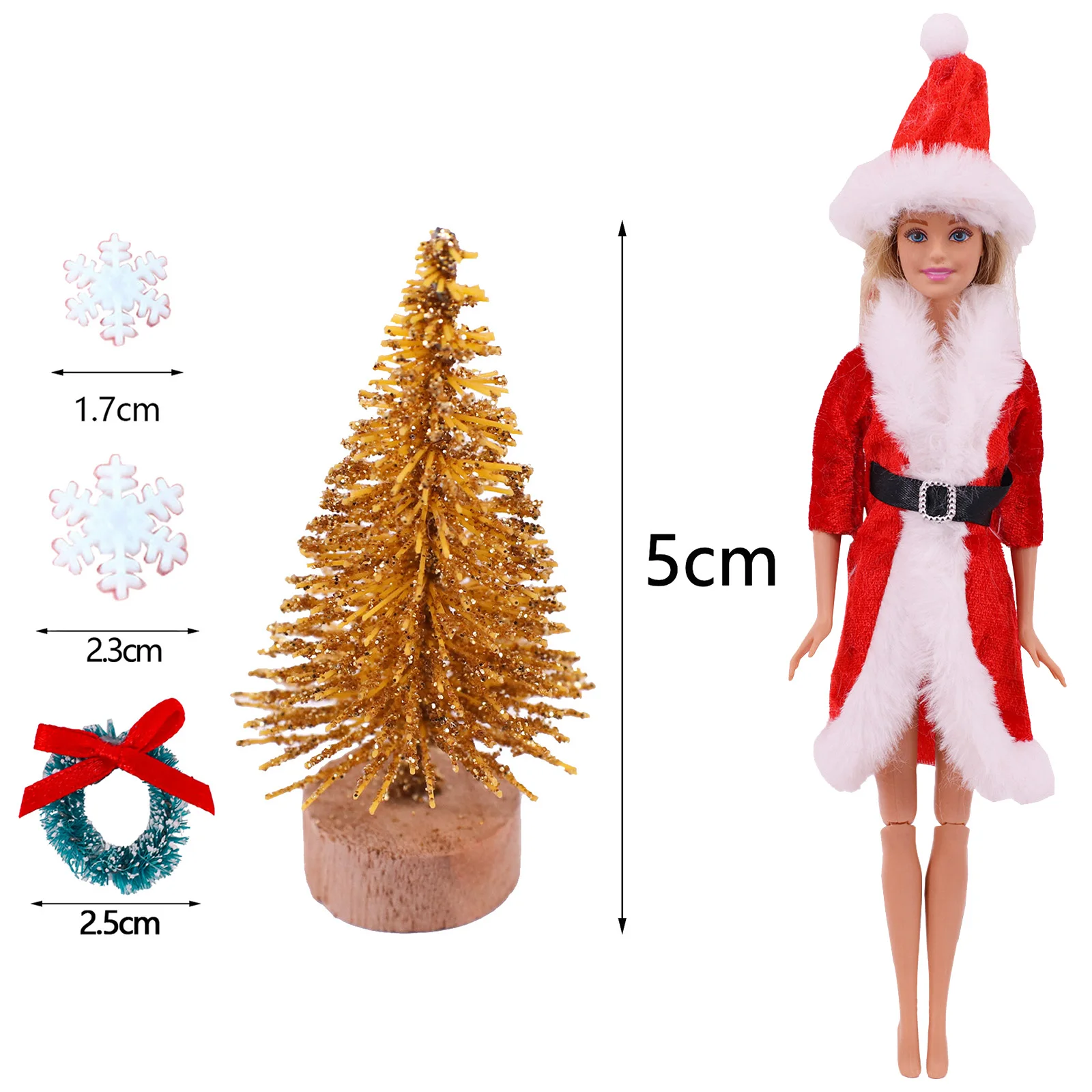 10Pcs Christmas Barbies Clothes Outfits Red Mini Dress+ Hat for Barbies 1/6 Doll Christmas Tree Wreath Snowflake Accessories Toy