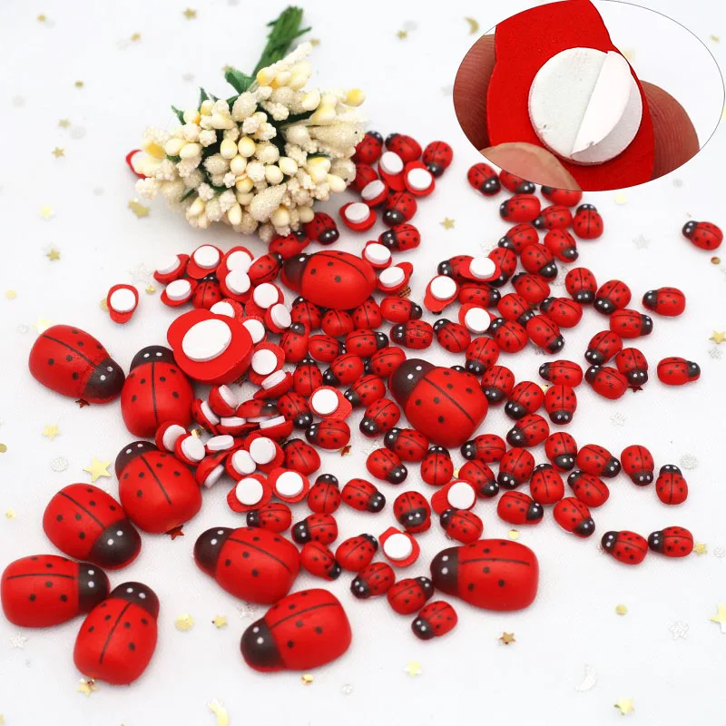 Red Ladybug Wood with Adhesive Sticker Wall Refrigerator Child Gift DIY Handmade Party Holiday Wedding Decoration Accessories