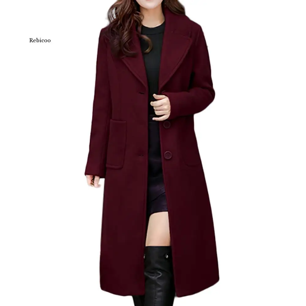 Cappotto di lana da donna Vintage da donna invernale con risvolto sopra il ginocchio cappotto lungo spesso giacca calda sottile Parka capispalla da donna 4Xl