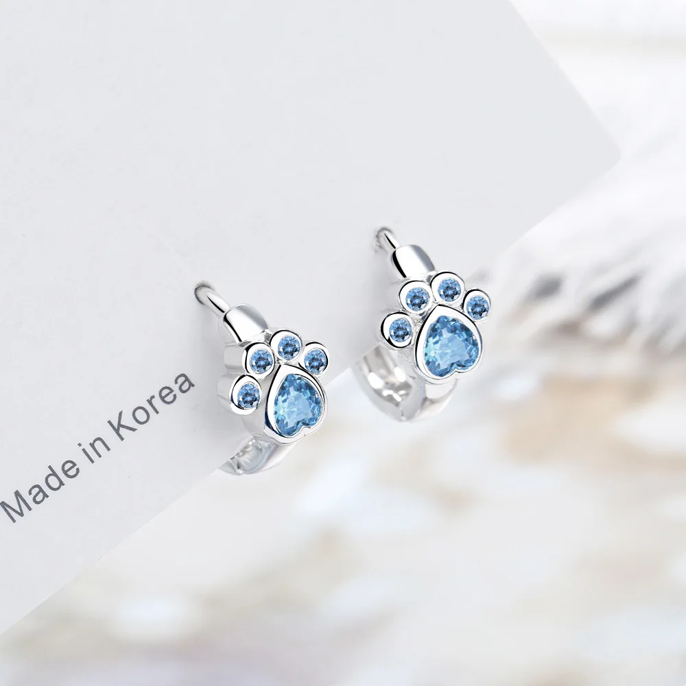 Fashion Silver Color Piercing Crystal Cut Cat paw Charm Stud Earring For Women Earrings Wedding  Jewelry pendientes eh263