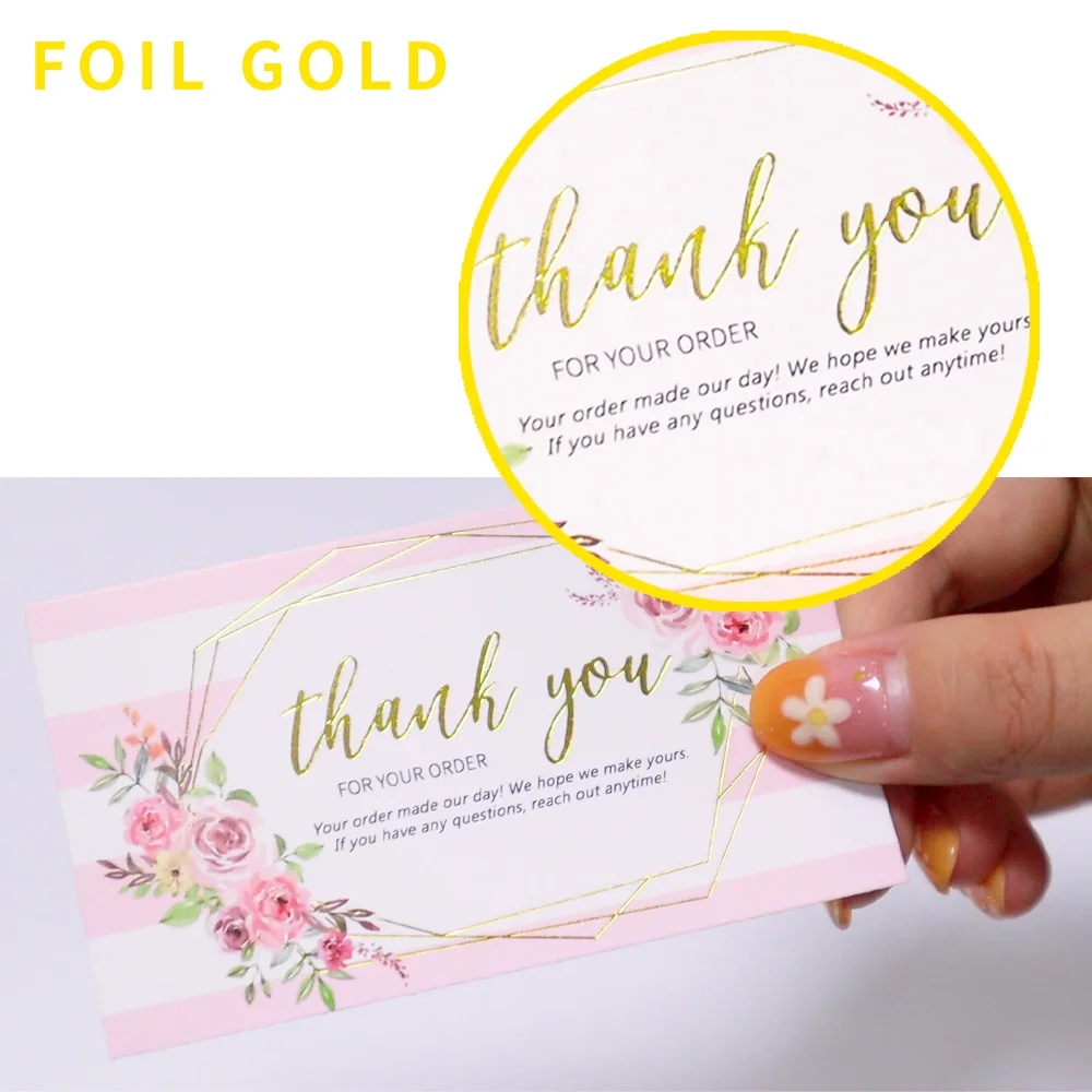 30 Pcs/pack Thank You Card Foil Gold Card Thank You For Your Supporting My Small Business Card Small Shop Gift Decorative Card