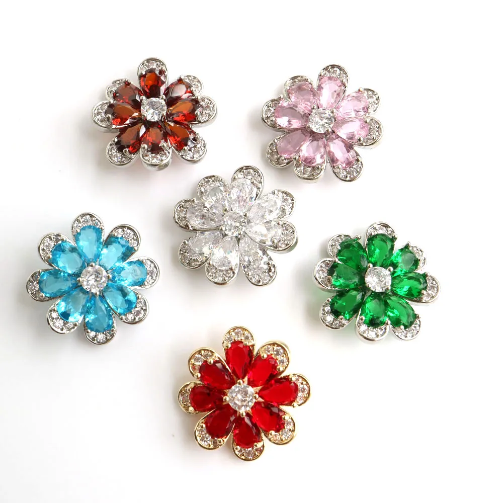 5pc/lot Shining crystal flower buttons Cubic zirconia button for Clothes Decorative CZ sewing buttons for cashmere Knit cardigan