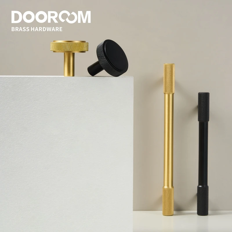 Dooroom Brass Knurling Furniture Handles Long Round Modern Pulls Cupboard Wardrobe Dresser Shoe Box Drawer Cabinet Wine Bar Knob