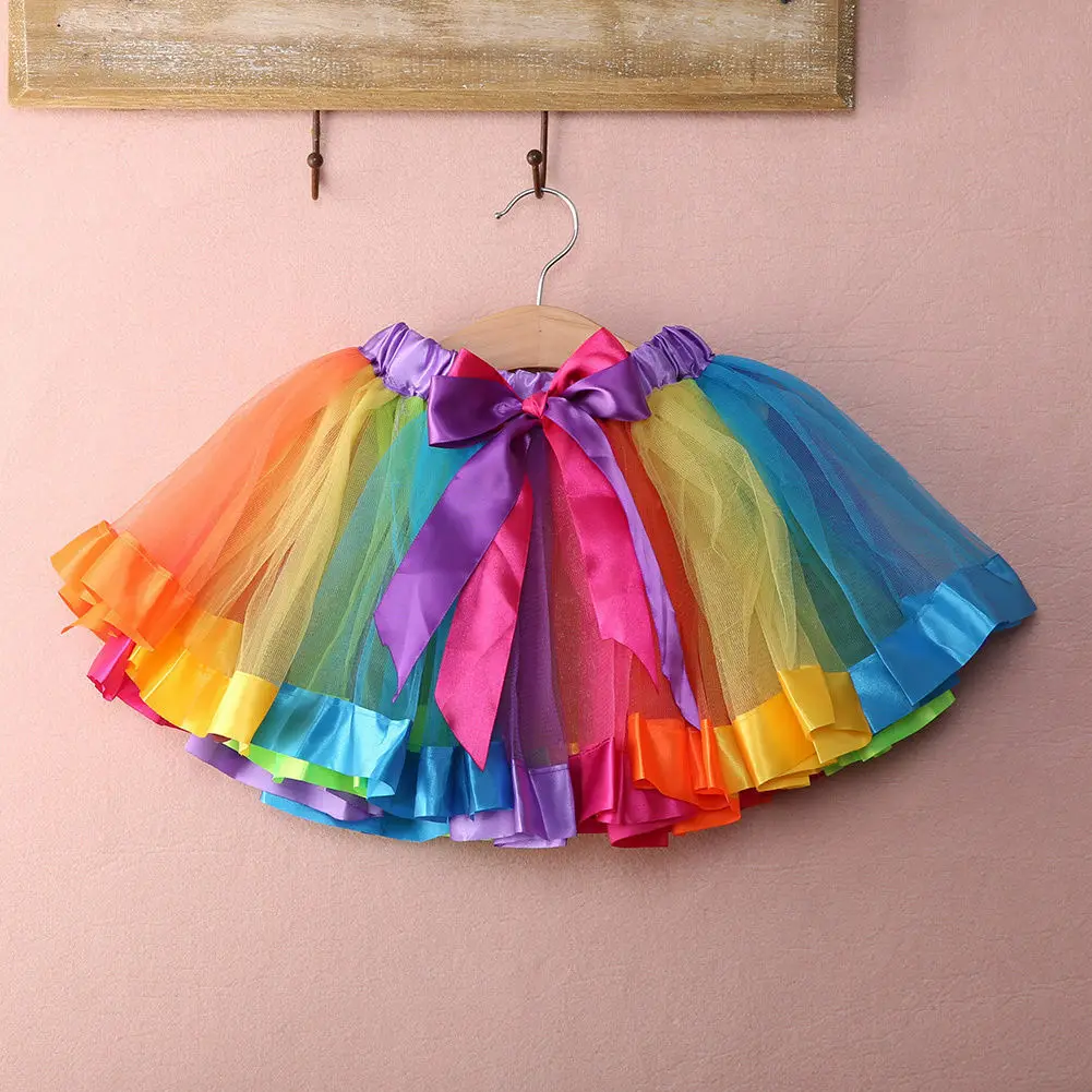 Fashion 0-8Y Girls Kids Baby Xmas Rainbow Tutu Skirt Party Costume Fancy Tutu Pettiskirt Tulle Mini Skirt