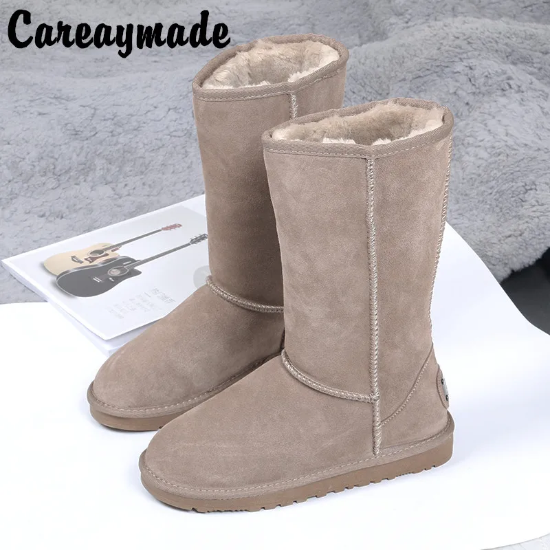 Careaymade-Genuine Leather women's warm boots,Antiskid snow cotton shoes Plush thickened long tube snow boots women's high tube